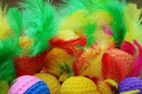 Foam balls with feathers