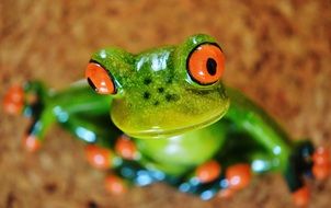 macro photo of green ceramic frog sits in a lotus position