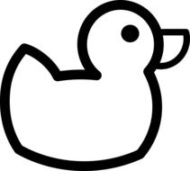 black and white drawing of a toy in the form of a duck on a white background