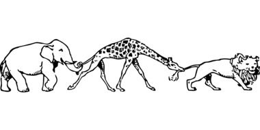Black and white elephant, giraffe and lion clipart