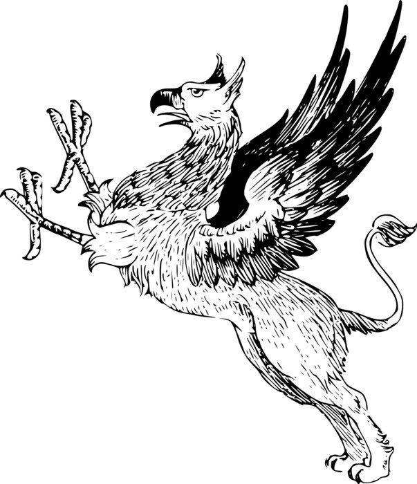 Mythical Creature, Griffin, black and white illustration