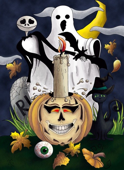 picture with ghosts and pumpkin for halloween