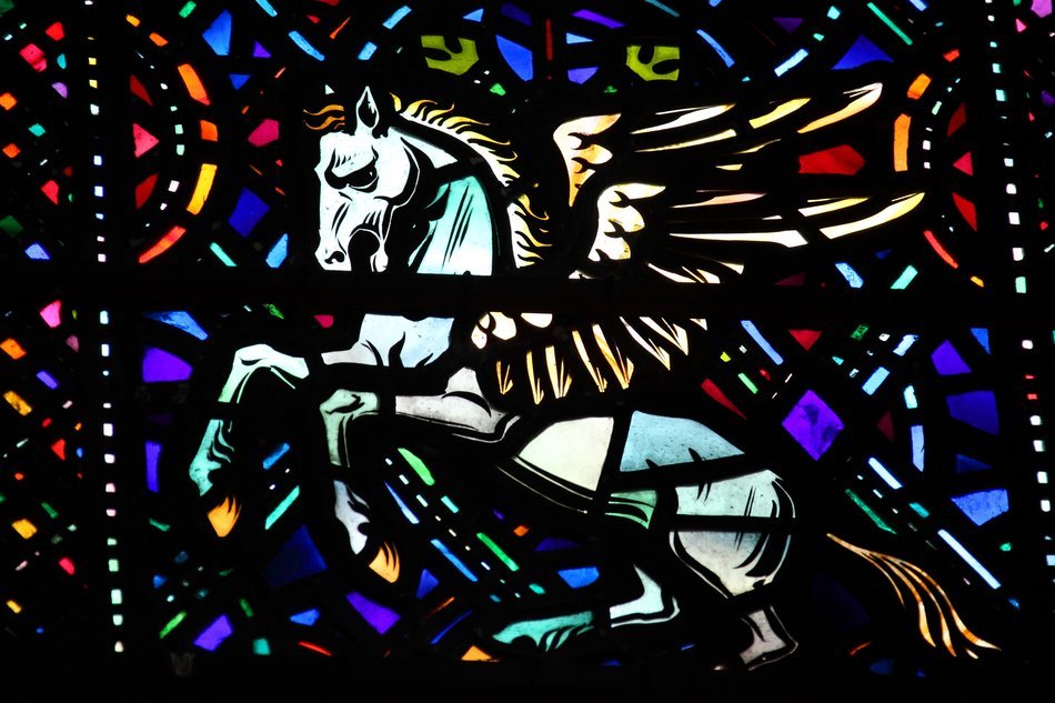 vintage window with a image of a white horse