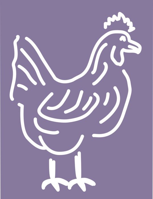 conceptual image of a chicken on a purple background