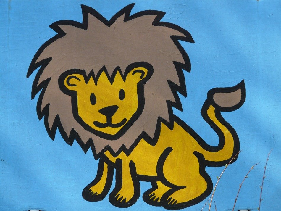 drawing of a lion on a blue background