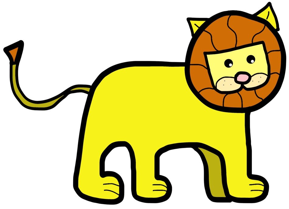 drawing of a yellow lion on a white background
