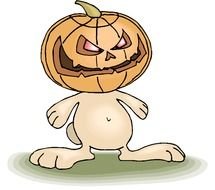 cartoon rabbit with a pumpkin on his head