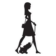 Woman Walking Dog Silhouette