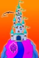 painted castle on a colorful hill