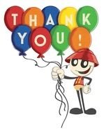 Thank You, cartoon character with balloons