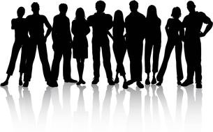 silhouettes of people standing in a line