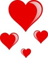 red hearts of different sizes on a transparent background