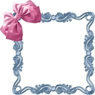 decorative blue frame with a pink bow on a black background