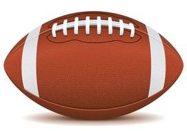 painted brown rugby ball with white stripes
