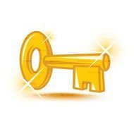 drawn shiny golden key on a white background