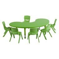green table with chairs on a white background