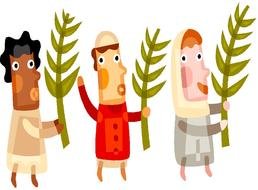 Palm Sunday, cartoon women with leaves