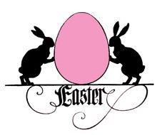 Easter, vintage drawing, two Bunnies with pink egg