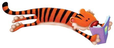 tiger lying reading a book