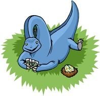 Clip art of dinosaur is Playing in a Cards