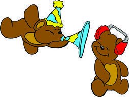 two Cartoon teddy Bears playing