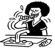 painted woman brushes her teeth