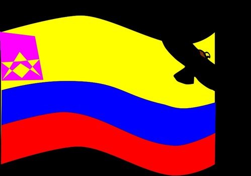 Condor Flying Over colorful Flag, drawing