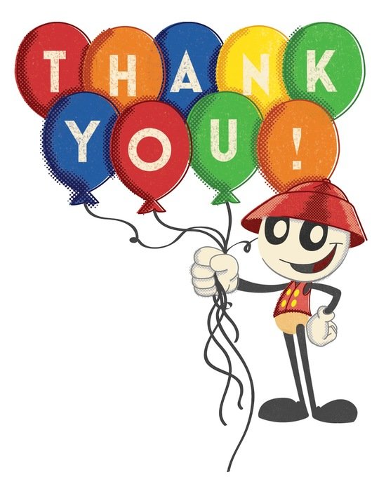 Thank You, cartoon character with balloons