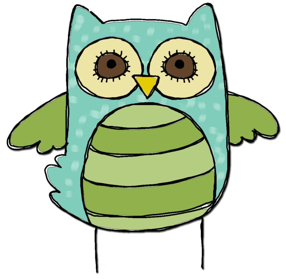 drawing of a green owl on a white background