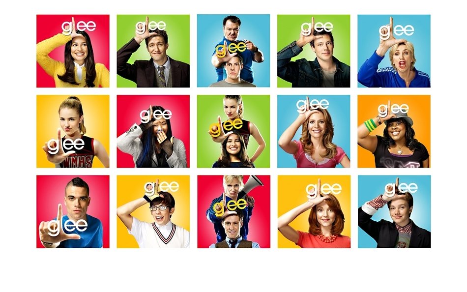 Glee, poster of American musical comedy-drama television series, collage with young people portraits