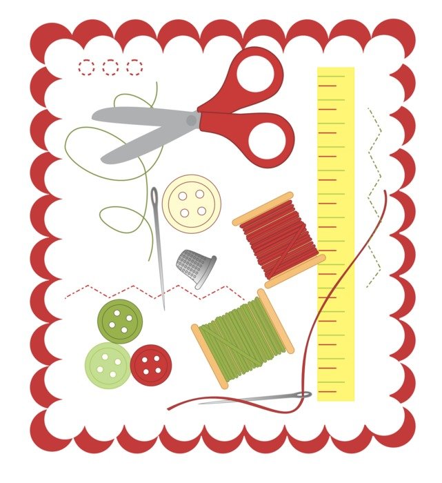 set of Sewing supplies, drawing