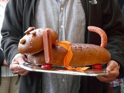 Colorful dog shaped sandwich with vegetables