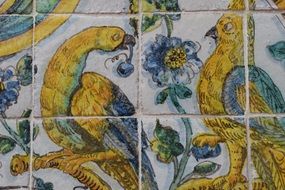 vintage ceramic tiles with bird patterns