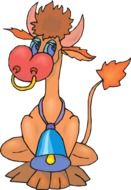 clipart of the sitting cow with bell and ring