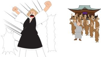 drawings of monks near the temple
