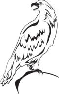 black and white graphic image of an eagle looking back