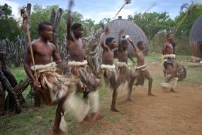 Zulu Youths performs the dance of war, south africa, izibindi