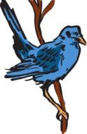 painted blue bird on a brown branch