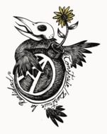bird skeleton and flower