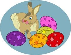 İllustration of Easter eggs and rabbit