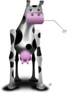 Drawing of the black and white cow with the plant in the mouth