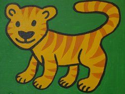 smiling Cartoon Tiger at green background