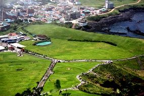 bird's eye view of green pastures