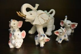 White porcelain figurines of elephants
