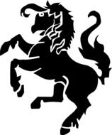 black silhouette of a horse in a jump on a white background