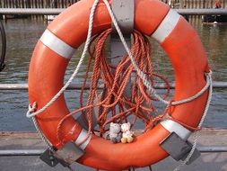 red lifebuoy on a ship close-up