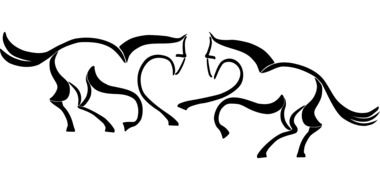 Black and white stylized horses drawing clipart