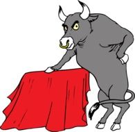 drawing of a bull with a red blanket