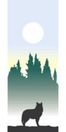 gray silhouette of a wolf on a background of green forest