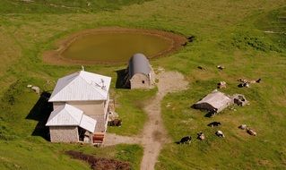 panorama of a farm in the mountains in italy, tuscany, prato